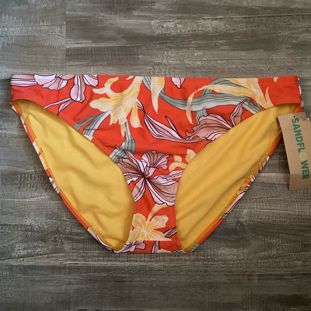 Women’s Floral Bikini Bottom - Orange and Yellow Large (12-14)
